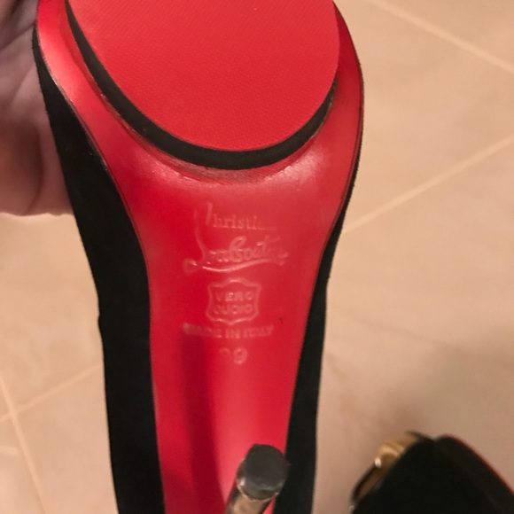 Christian Louboutin Black Suede Peep Toe Pumps - Picture 8 of 8